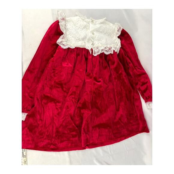 Vintage Red Velvet Lace Trim Holiday Party Dress USA Long Sleeve - Girls 6x NEW - Picture 6 of 10